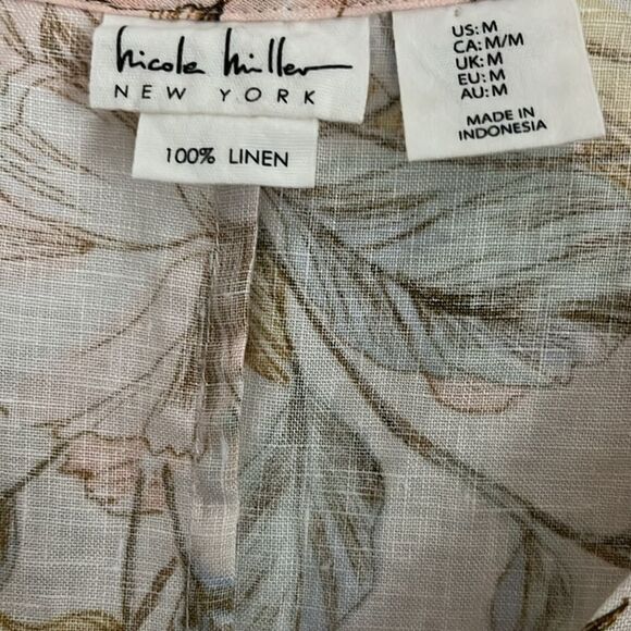 Nicole Miller Floral Print Linen Dress Ruffle Cap Sleeves Soft Peach, Blue - Picture 4 of 7